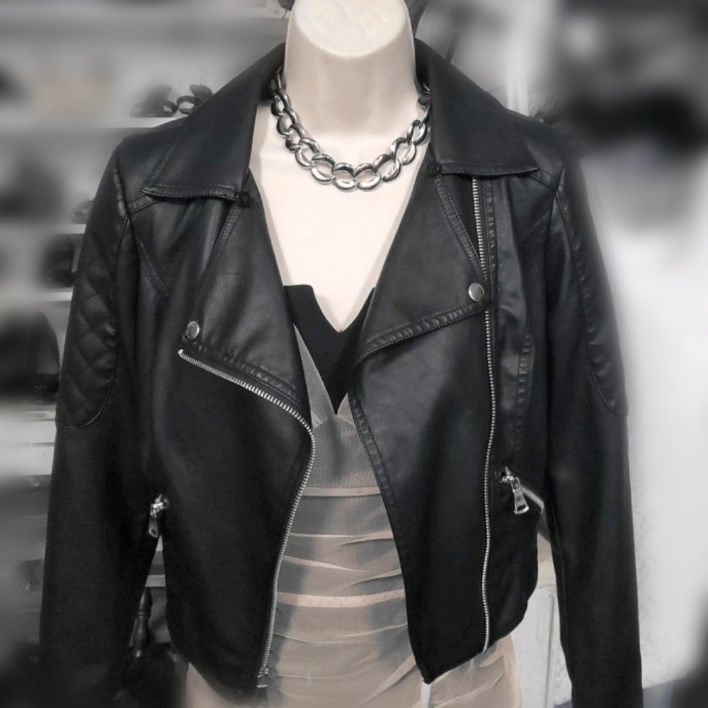 Candie's black faux leather moto jacket coat xs - Picture 4 of 14
